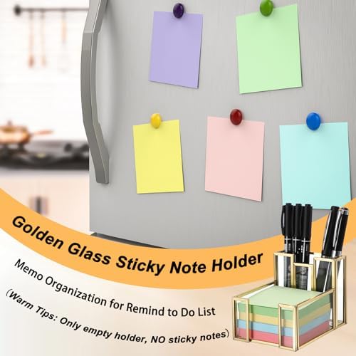 BTSKY Golden Glass 3x3 Inch Sticky Note Holder with Pen Slot - Image 6