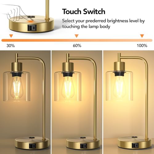 QiMH Set of 2 Industrial Table Lamps, Glass Desk Lamp for Living Room - Image 2
