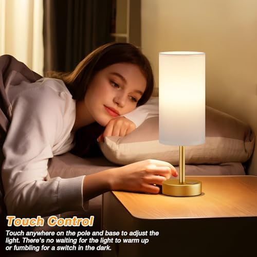 Dicoool Bedside Table Lamp for Bedroom - 3-Way Dimmable Touch Lamp, USB A+C - Image 2