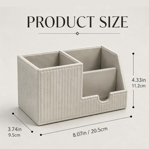 Desk Organizer Pen Holder, Aesthetic Striped White Small Organizer, Multi Slot Pencil Holder For Desk Office Desktop Stationery & Remote control Storage - Image 2