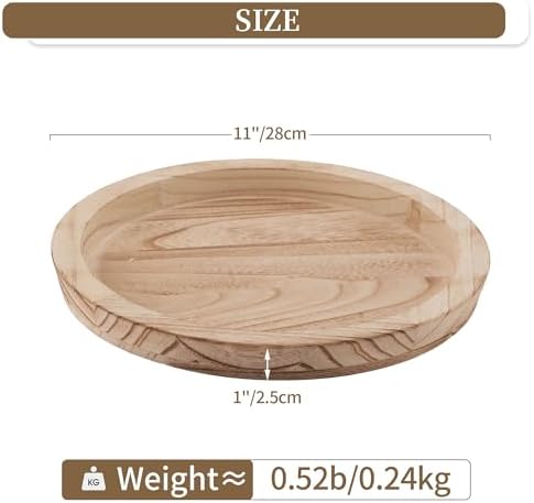 Hanobe Wooden Decortaive Coffee Table Tray, Round Candle Holder Centerpiece - Image 5