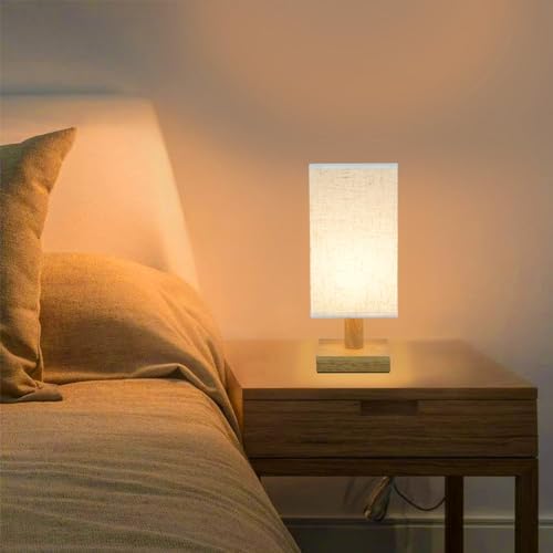 Small Bedside Table Lamp for Bedroom, Minimalist Nightstand Lamp with Square Fabric Linen Shade, Mini Cute Study Reading Desk Lamp Night Table Lamp for Living Room,Nursery, Home, Office,4.3in - Image 6