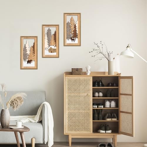 KAIRNE Winter Wooden Wall Art Set, 3pcs 8X16 Vintage Wood Wall Decor,Rustic Farmhouse Framed Wall Sculptures,Pine Deer Bear Wooden Hanging Decor for Living Room Bedroom Kitchen Office Decoration - Image 4
