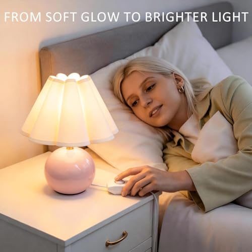 Small Bedside Table Lamp, 11.8'' Ceramic Stepless Dimmable Lamp (Pink) - Image 6