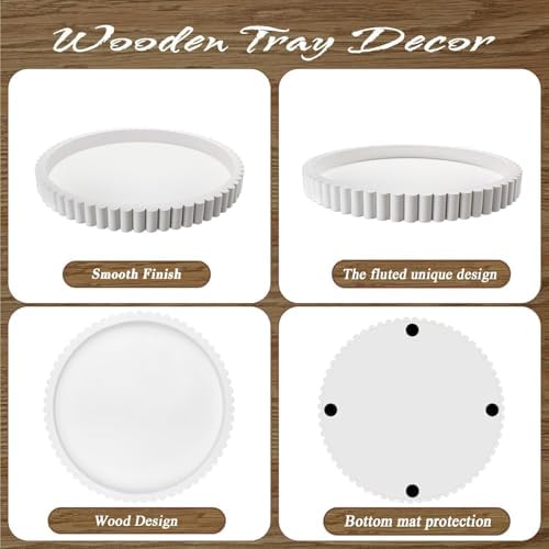 Handmade 12in Decorative Tray for Coffee Table Tray Decor, White Wooden Decorative Round Tray for for Coffee Table, Dining Room Table Entryway and Living Room Table - Image 7