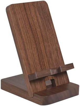 Wood Phone Stand with Mirror, Desktop Wooden Phone Holder, Portable Office Phone Stand for Desk, Wood ipad Stand， Compatible with iPhone & All Cell Phones (Walnut) by Unknown
