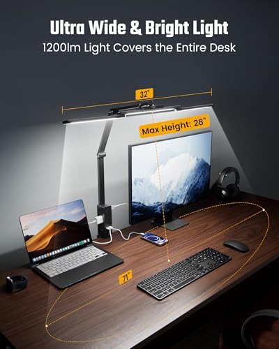 SUPERDANNY LED Desk Lamp with Power Strip (6 Outlets, 1 USB, 1 Type-C) for Home Office, Desk Light Computer Light with Clamp, Architect Desk Lamp with Smooth Dimming 5 Colors Touch & Wave Control - Image 4