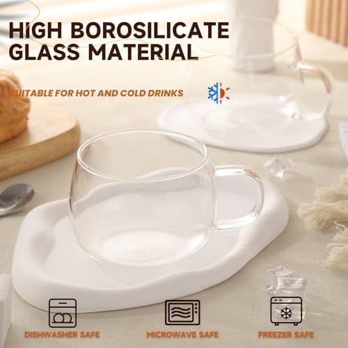Glass Tea Cups Set of 2, Clear Borosilicate Glass Teacups with Handle for Tealover, Dishwasher & Microwave Safe Large Coffee Mugs for Espresso Cappuccino Latte Juice, 12OZ/360ML - Image 2