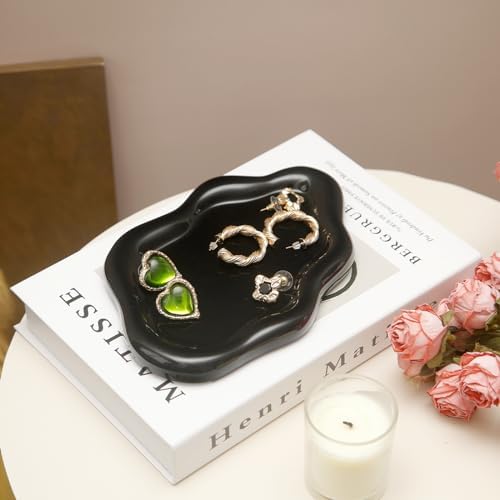 Jewelry Dish Trinket Tray for Women, Ring Dish Holder, Unique Cloud Shape Ceramic Plate Cute Things Vanity Aesthetic Room Decor Mother's Day Birthday (Balck) - Image 3