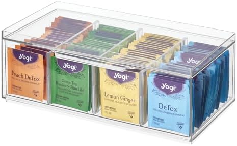 iDesign XL Tea Bag Organizer, Clear, 4-Section by iDesign