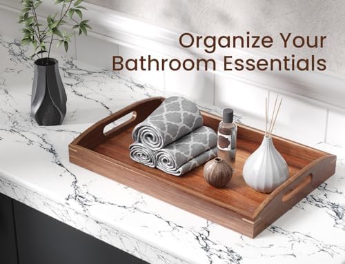Acacia Wood Set of 2 Serving Trays with Handles Decorative Tray - Image 3