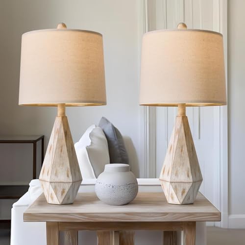 PoKat 23'' Farmhouse Table Lamps Set of 2, Beige Rustic Lamps for Living Bedroom Night Stands, Bedside Nightstands Living Room Table Lamps for End Side Table, Beige and White by Pokat