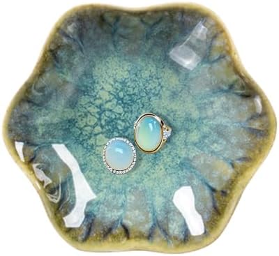 Lotus Leaf Ceramic Jewelry Ring Dish for Women (Crystal Green) by Dazuihou