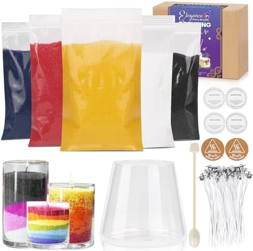 Blingfun Snow Pearled Candle with Wicks,5 Colors of DIY Candle Sand kit,with Mixing Cup, Spoond etc.Refillable for Making Pearled Wax for Halloween Thanksgiving Christmas Wedding Party-1.3LB by Blingfun