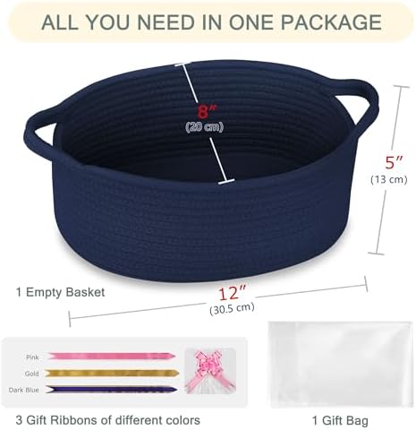 COMSE Empty Small Gift Basket with Bag & Ribbons, Navy Blue - Image 2