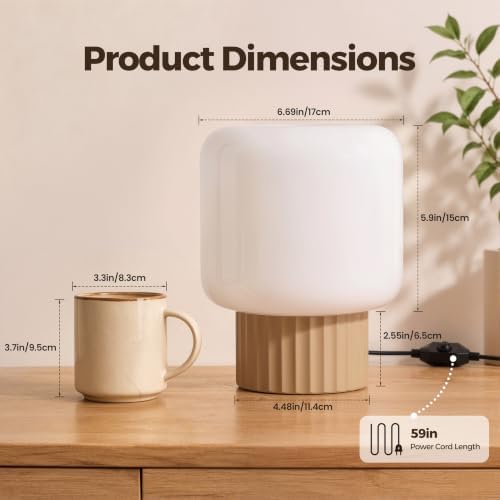 VOLISUN Mushroom Lamp, Plug-in Table Lamp with White Glass Shade, 2700K Warm White & Stepless Dimming, Modern Bedside Lamp for Bedroom, Living Room and Home Decor, 2 Pack (Brown) - Image 5