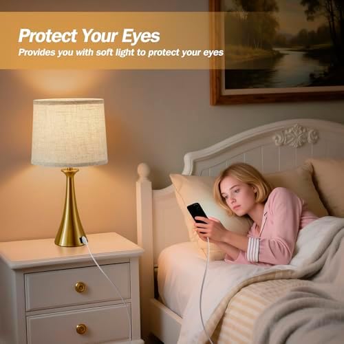 Touch Table Lamps Set of 2, 21" Bedside Lamps with USB C+A, Gold - Image 5