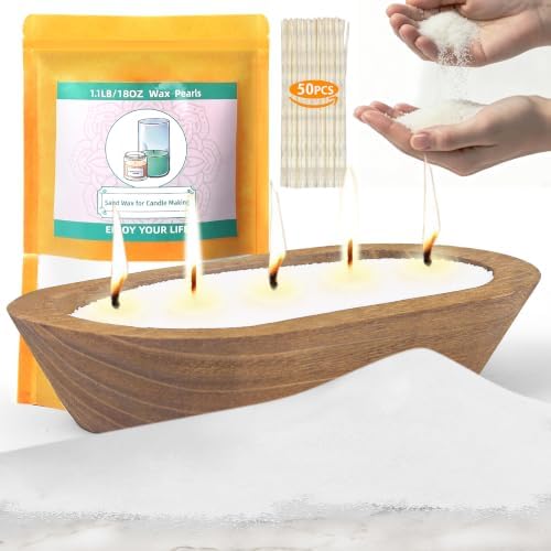 YeeQue Pearled Candle Sand with Wicks and Wooden Dough Bowl DIY Candle Making Kit: 18oz Sand Wax, 50x Cotton Wicks, 140 Hours Burn Time for Home Women Girl Birthday Gift by YeeQue