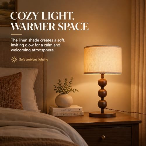 20" Vintage Farmhouse Stacked Ball Red Wood Pattern Table Lamp Desk Lamp - Image 3