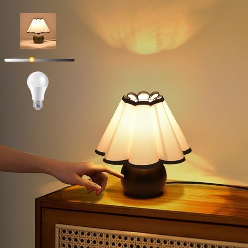 Matte Black Small Touch Control Table Lamp for Bedroom,Black Bedside Lamps for Nightstand,Cute Mini Small Table Lamps for Small Spaces with Scalloped Shade for Kitchen Counter,Bookshelf,Living Room by Unknown