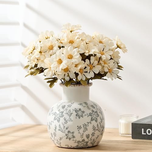 SIDUCAL Ceramic Vintage Vase, 5.91 Inch Retro Ice Cracked Chinoiserie Floral Vase, Rustic Farmhouse Vases for Home Decor, Bookshelf, Garden, Chinoiserie Decor, Tuscan Decor, Gray Floral Pattern - Image 7