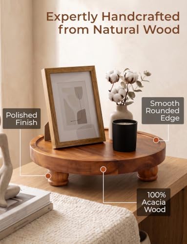 Demigo Acacia Wood Round Tray, 10 in Pedestal Riser Stand for Plant Decor - Image 4