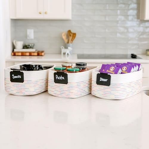 NaturalCozy 13.5”x8.5”x5.5” Rectangle Storage Baskets for Shelves 3 Pack | Cotton Rope Woven Small Baskets for Organizing | Small Storage Bins for Nursery, Bathroom, Closet, Shelf, Decorative - Image 4