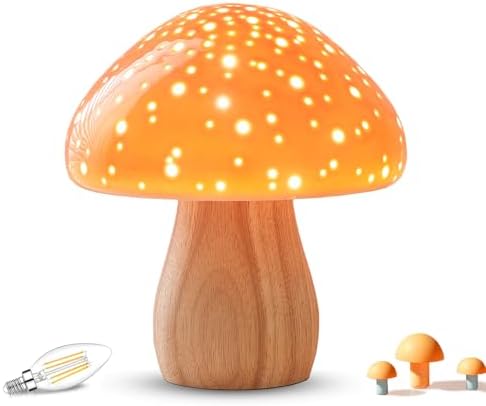 BOHON Mushroom Lamp Ceramic Bedside Table Lamp for Bedroom Orange by BOHON