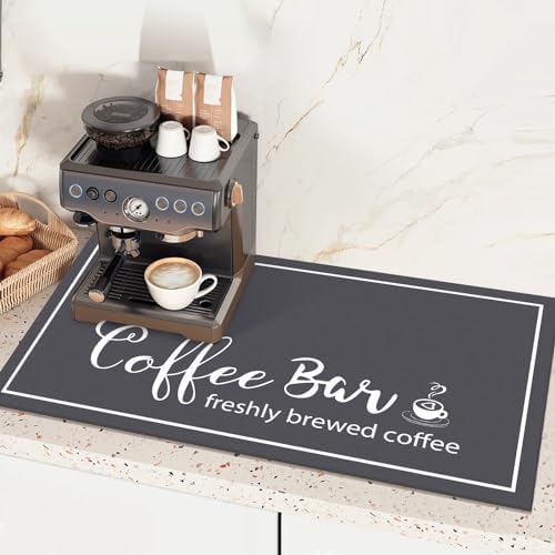 Findosom Dish Drying Mat, 17"x 32" Super Absorbent & Hide Stain Coffee Mat, Cuttable Drying Mat for Kitchen Counter, Coffee Bar Accessories, Under Dish Rack, Coffee Maker, Espresso Machine, DarkGrey - Image 4