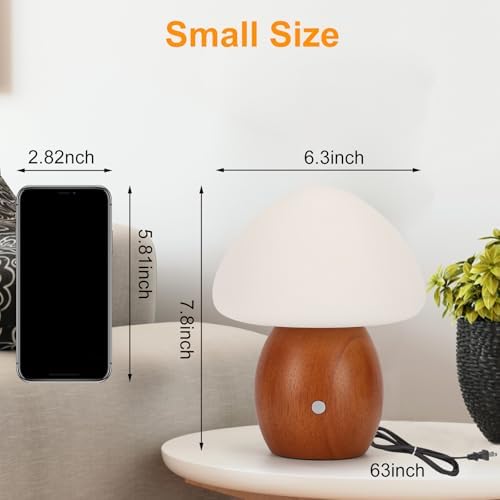 Mushroom Lamp with Touch Control Switch, Small Wooden Table Lamp with Glass Shade, 3 Way Dimmable Nightstand Lamp for Bedroom, G9 LED Bulb Included (Brown Color&Opal White Glass Shade) - Image 5