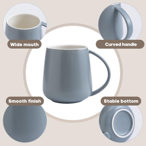 Eyoriza 15Oz Matte Ceramic Coffee Mug - Modern Large Coffee Cups Tea Cup with Big Handle for Home and Office, Ideal Gift for Men Women, Microwave and Dishwasher Safe, Grey - Image 3