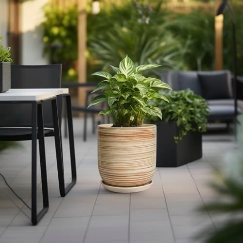 12 Inch Pots for Plants - Ceramic Planters for Indoor Plants, Large Planter Pot for Home Garden Patio Office with Drainage Hole Cylinder Flower Pot Yellow - Image 4