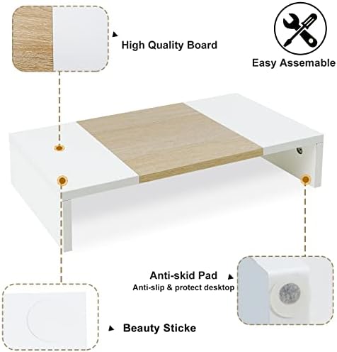 TEAMIX 20 Inch Monitor Stand Riser, Wooden Desktop Riser for TV/PC/Laptop/Printer, Cozy Monitor Riser with Storage, Laptop Shelf for Home Office - Image 3