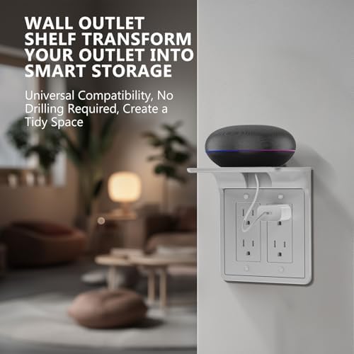 WALI Double Outlet Shelf Wall Holder – Bathroom Shelf Duplex for Electric Toothbrush, HomePod Mini, Echo Dot & Phone Charging – White (DLS001) - Image 3