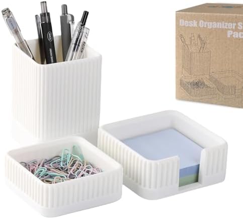 Aesthetic Desk Organizer Set,3-Piece Sturdy Plastic Office Accessories by Unknown