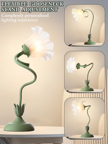 Flower Table Lamp, LED Reading Light Bedside Vintage Night Light (Green) - Image 4