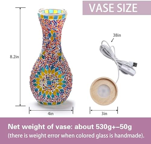 Mosaic Vase Lamp, Turkish Table Lamp with Wood Base, USB LED - Image 2