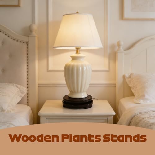 Wood Plant Stand Rotating,Vase Stand,Table Lamp Base,4.9 Inch Small Chinese Oriental Plant Stand,Bonsai Stand,Lamp Riser,Round Display Stand for Fishbowl Flower Pot Indoor - Image 6
