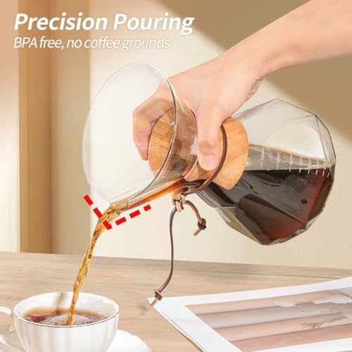 Pour Over Coffee Maker 34 OZ, 10 Cup Borosilicate Glass Drip Coffee Maker with Reusable Stainless Steel Filter and Cork Grip for Home Café 1000 ML (Diamond Shape) - Image 2
