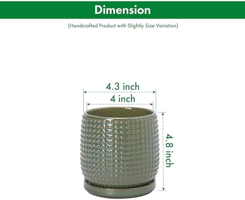 D'vine Dev Beaded Ceramic Pot with Saucer, 4 in, Olive, 27-C-Z-0 - Image 3