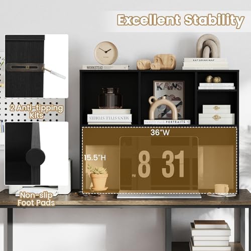 GIANTEX Desktop Bookshelf, Countertop Storage Hutch with 4 Shelves for Computer Desk, Dressing Tabletop Display Rack, Multipurpose Desk Hutch Storage Organizer for Home Office Dorm (Black) - Image 4