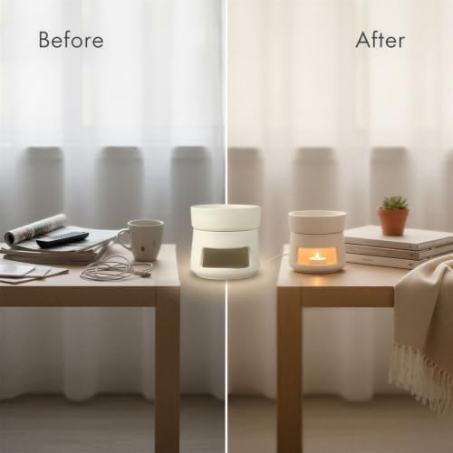 Ceramic Essential Oil Burner, 3.9 in Cube, White Decorative Aroma Diffuser with Separable Top Lid, Modern Minimalist Nordic Tealight Candle Holder, for Home Spa Decor and Room Accent - Image 2