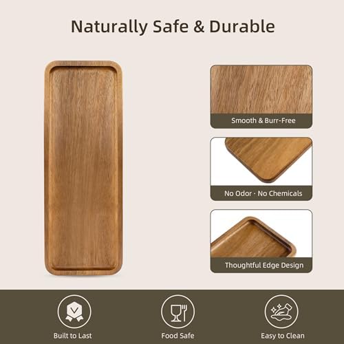 Small Acacia Wood Serving Tray, Wooden Decorative Tray for Coffee Table, Kitchen, Bathroom Counter - Rectangular Wood Platter for Candles, Perfume, Snacks (11.4 x 4.1 x 0.6 in) - Image 4