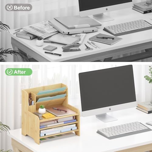 Bamboo File Organizer for Desk, Desktop Paper Tray and Mail Holder - Image 6