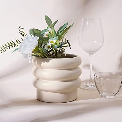 Ceramic Plant Pot, 6 Inch White Ceramic Planter with Drainage Holes - Image 5