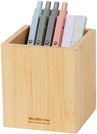 Mind Reader Pen Cup, Accessory Holder, Desktop Organization, Office, Bamboo, 3.5"L x 3.5"W x 3.875"H, Brown - Image 5