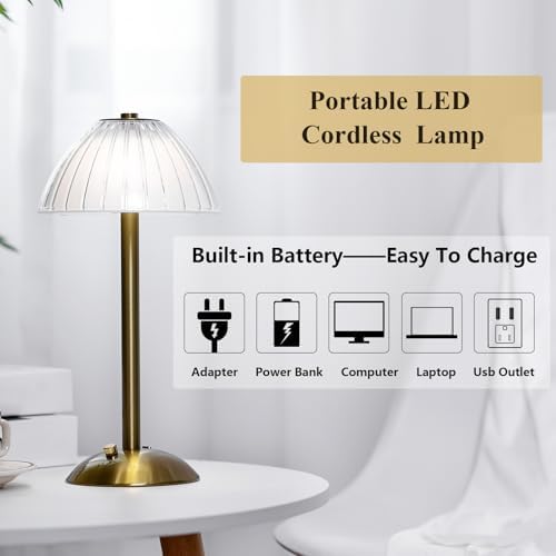 Liliful 8 Pcs Cordless Table Lamp LED Touch, Gold, Mushroom Style - Image 3