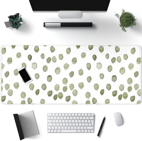Cute Polka Dot Minimalist Green Keyboard Pad Simple & Atmospheric Desk Mat XL Large Mouse Pad for Women Office Desk Decor Desk Pad with Stitched Edges 31.5x11.8in, Computer Laptop Pad Gaming Mousepad by Mechanical+Cattle