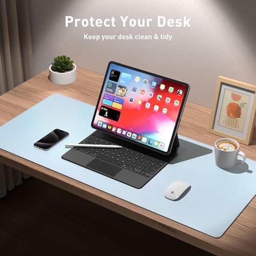 Aothia Leather Desk Pad Protector, Mouse Pad, Office Desk Mat, Non-Slip PU Leather Desk Blotter, Laptop Desk Pad, Waterproof Desk Writing Pad for Office and Home (31.5" x 15.7",Baby Blue) - Image 4