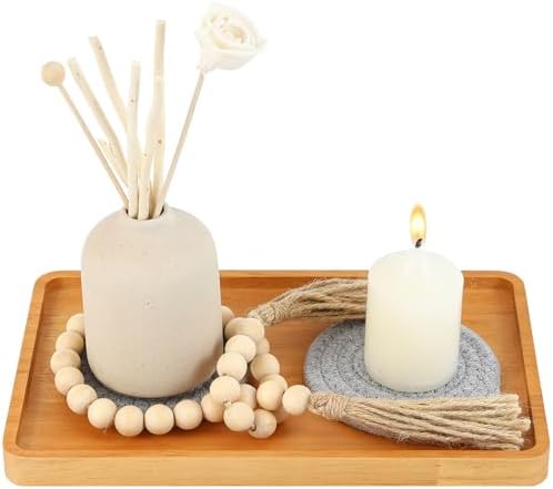 Wooden Candle Tray Holder 11 * 6.5 * 0.8 Inch Rectangular Decorative Serving Trays for Coffee Table Centerpiece Home Decor Wood Table Tray for Kitchen Counter with Beads Decor and 2 Coasters by Unknown